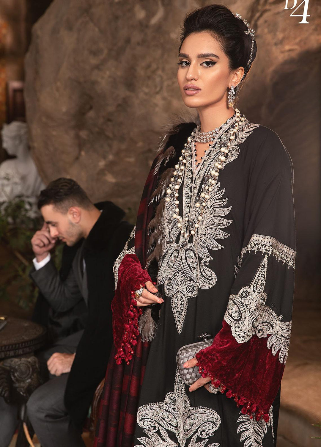 Maria B Embroidered Linen Suits Unstitched 3 Piece MB22LN D4 - Winter Collection
