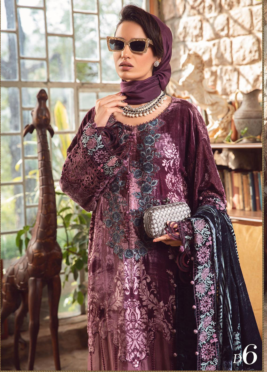 Maria B Embroidered Linen Suits Unstitched 3 Piece MB22LN D6 - Winter Collection