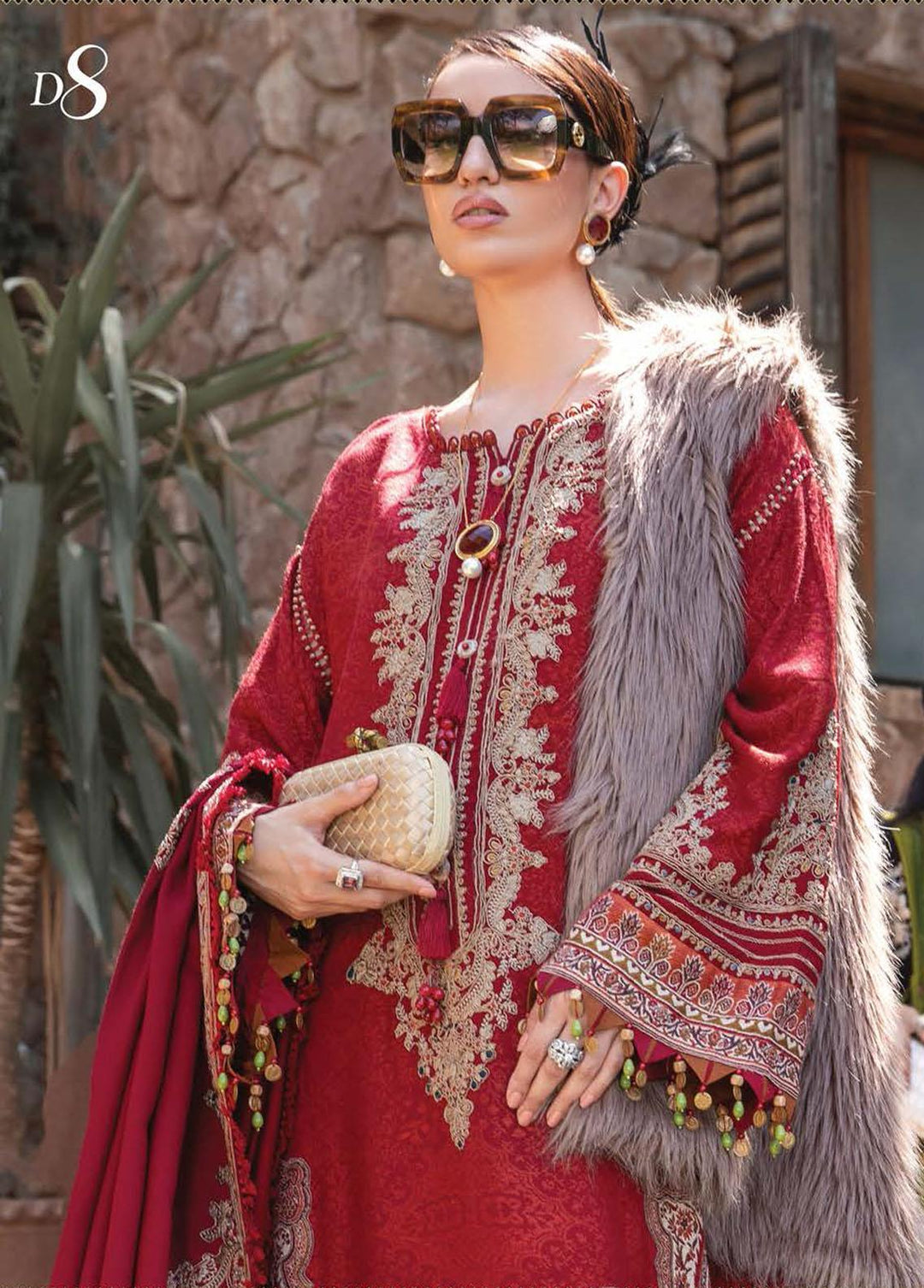 Maria B Embroidered Linen Suits Unstitched 3 Piece MB22LN D8 - Winter Collection