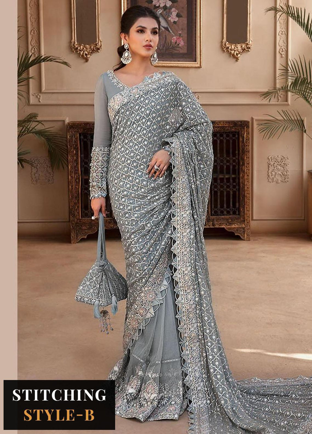 Maria B Embroidered Organza Suits Unstitched 4 Piece MB23MH D2 - Luxury Collection