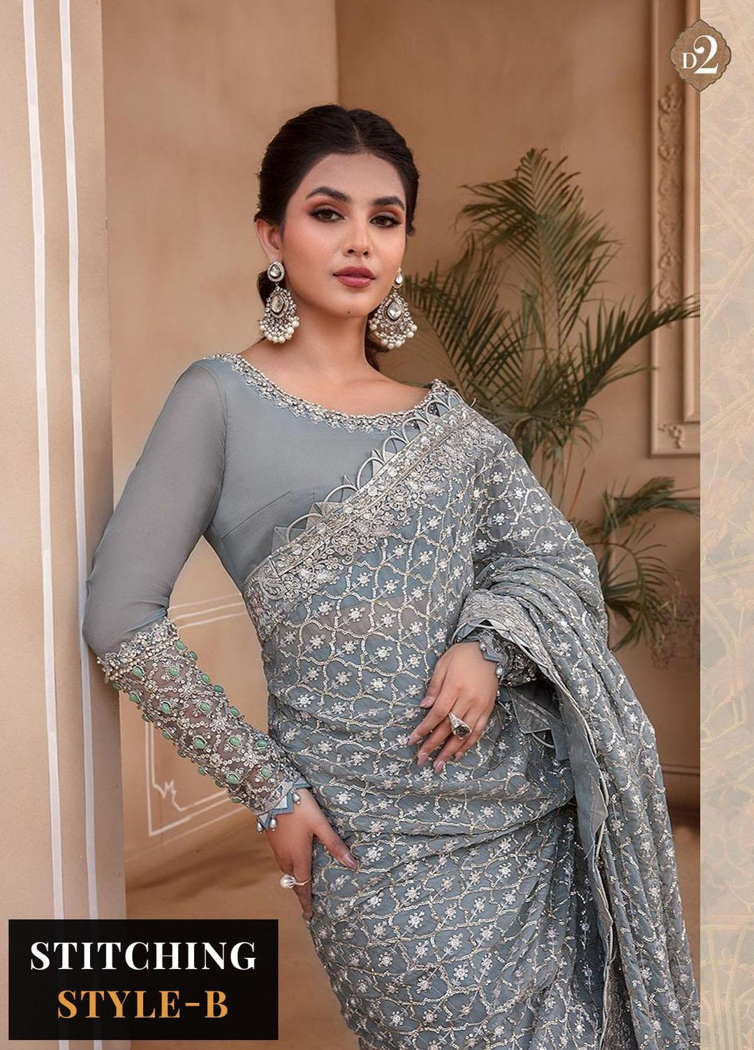 Maria B Embroidered Organza Suits Unstitched 4 Piece MB23MH D2 - Luxury Collection