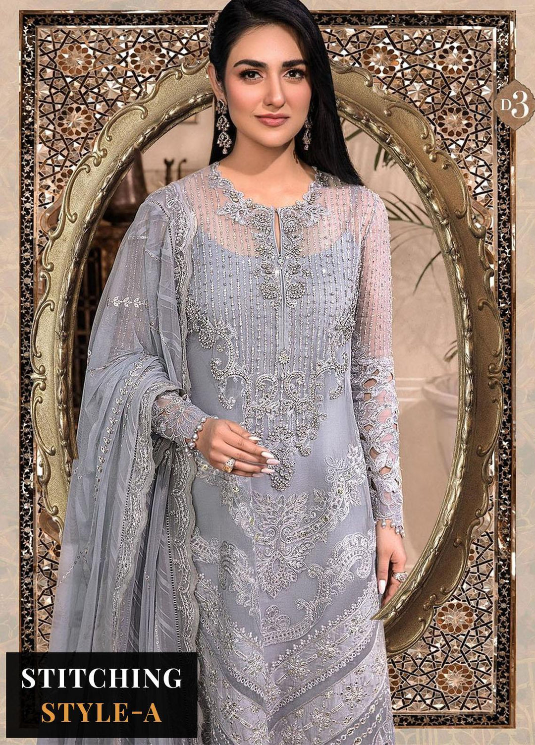 Maria B Embroidered Organza Suits Unstitched 4 Piece MB23MH D3 - Luxury Collection