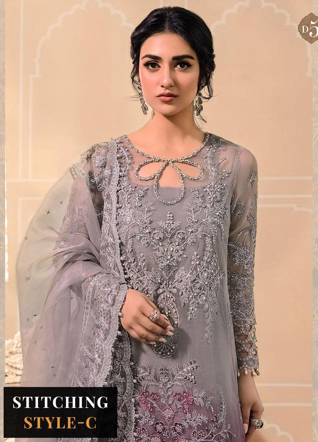 Maria B Embroidered Organza Suits Unstitched 4 Piece MB23MH D5 - Luxury Collection