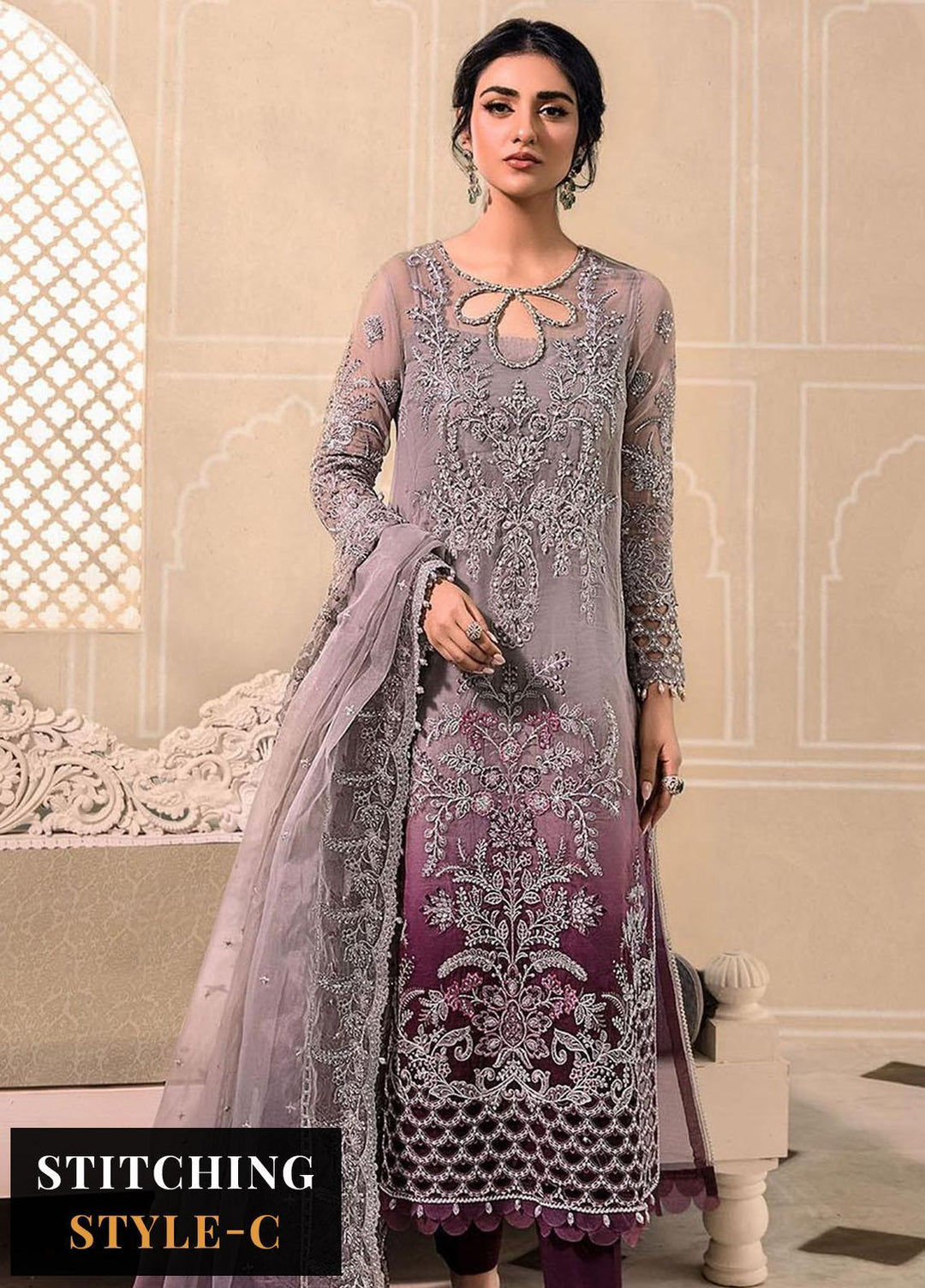 Maria B Embroidered Organza Suits Unstitched 4 Piece MB23MH D5 - Luxury Collection