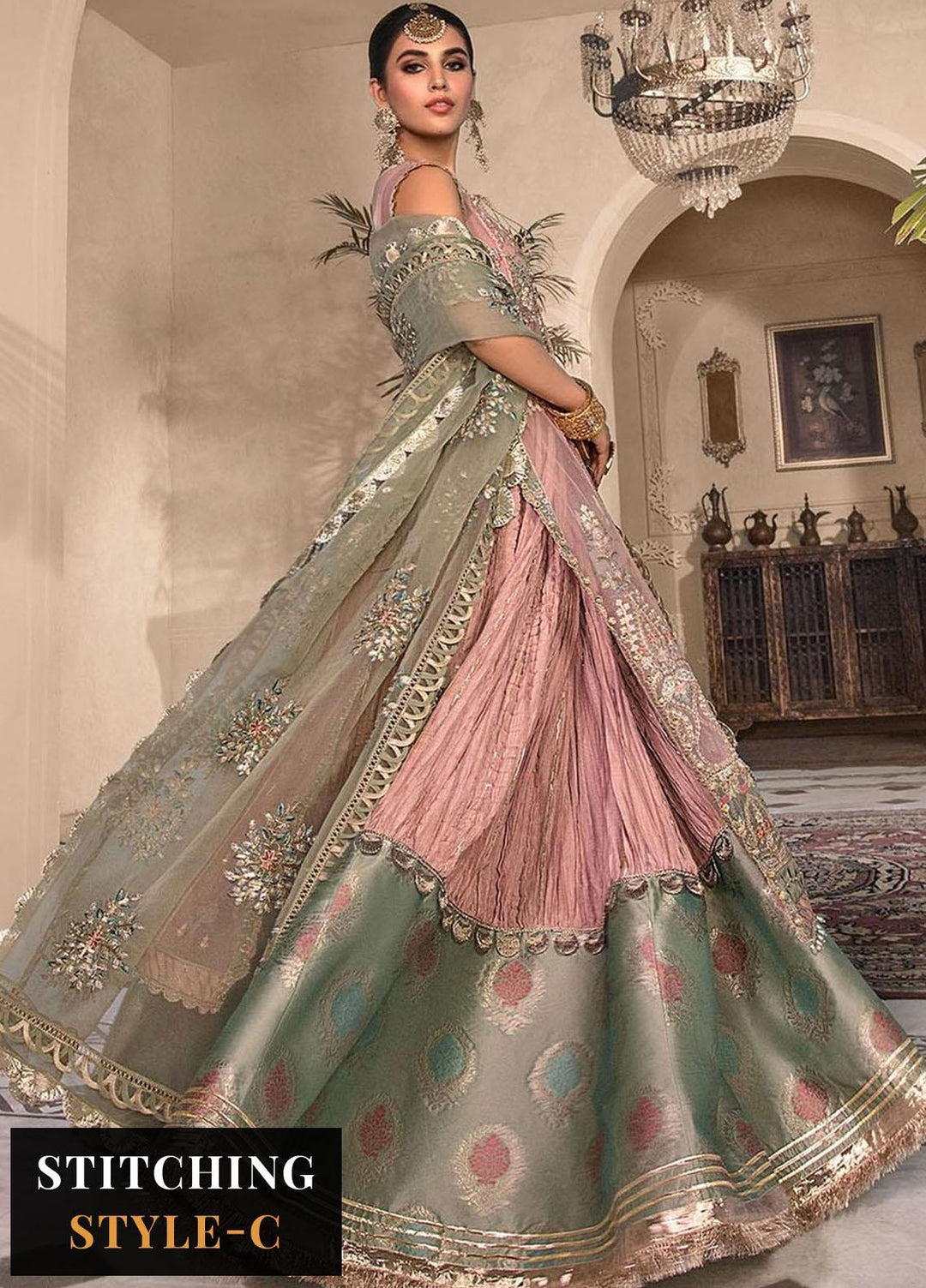 Maria B Embroidered Net Suits Unstitched 4 Piece MB23MH D7 - Luxury Collection