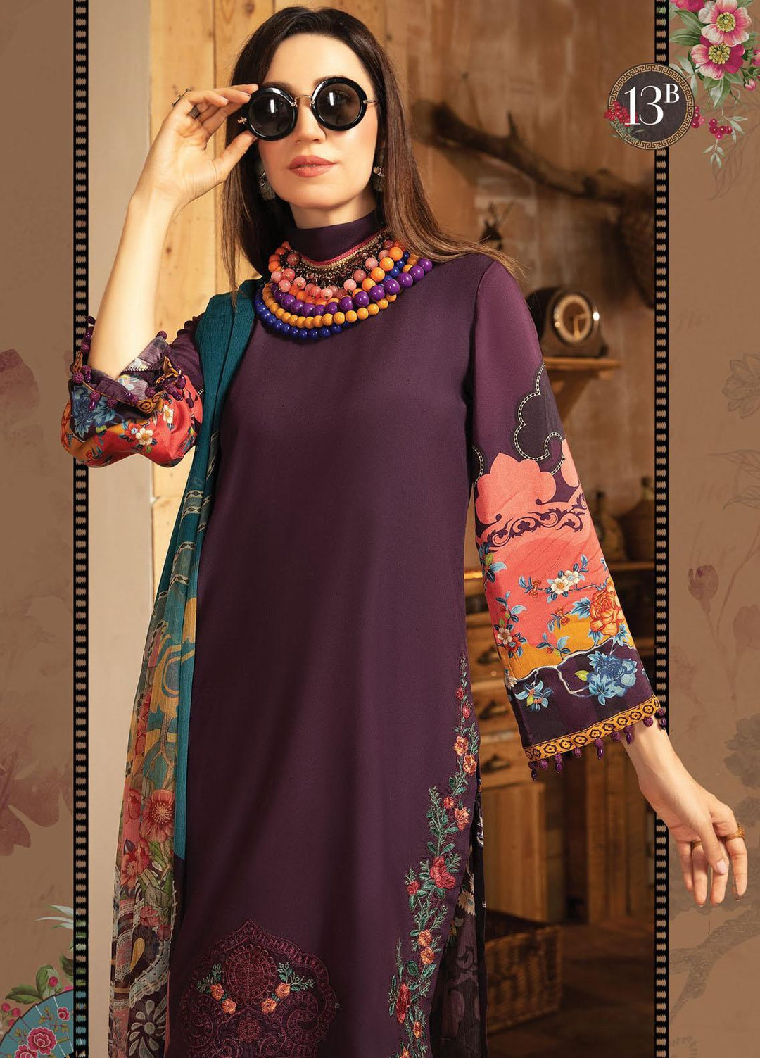 Maria B Embroidered Dobby Linen Suits Unstitched 3 Piece MB21PW 13-B - Winter Collection