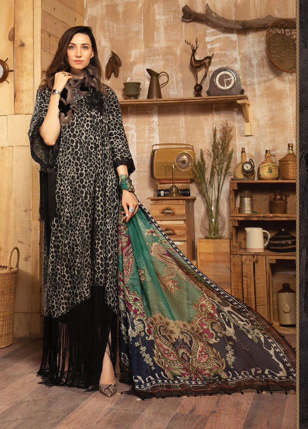 Maria B Embroidered Cottel Suits Unstitched 3 Piece MB21PW 14-B - Winter Collection