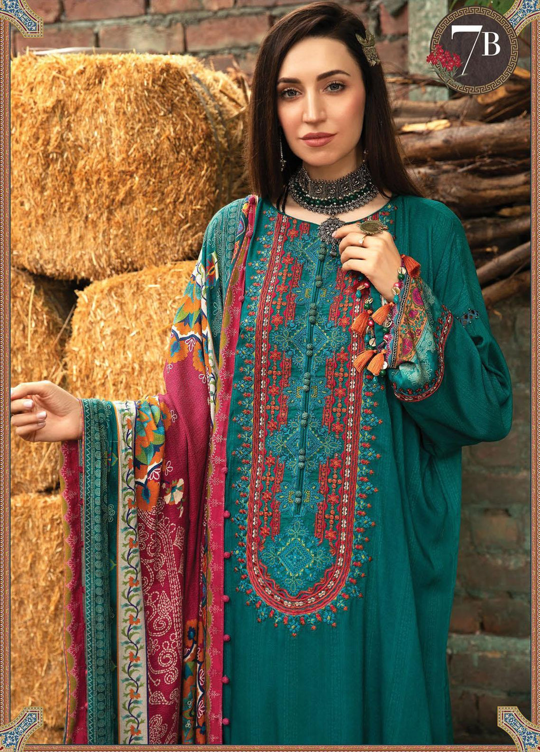 Maria B Embroidered Dobby Linen Suits Unstitched 3 Piece MB21PW 7-B - Winter Collection