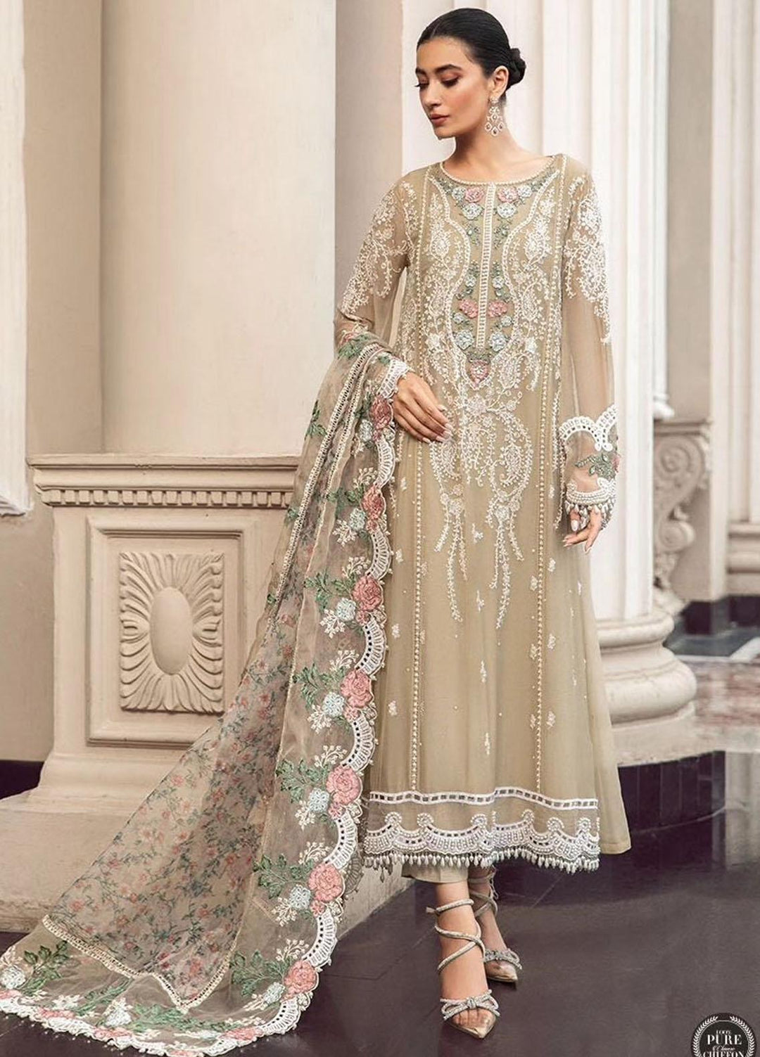Maria B Embroidered Chiffon Suits Unstitched 4 Piece MB23SC D1 - Luxury Collection
