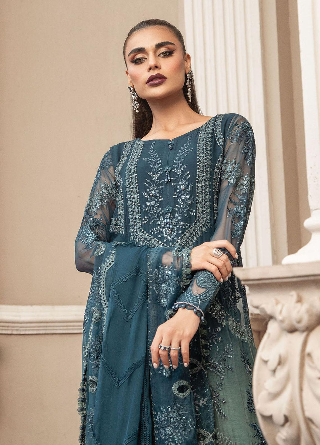 Maria B Embroidered Chiffon Suits Unstitched 4 Piece MB23SC D2 - Luxury Collection