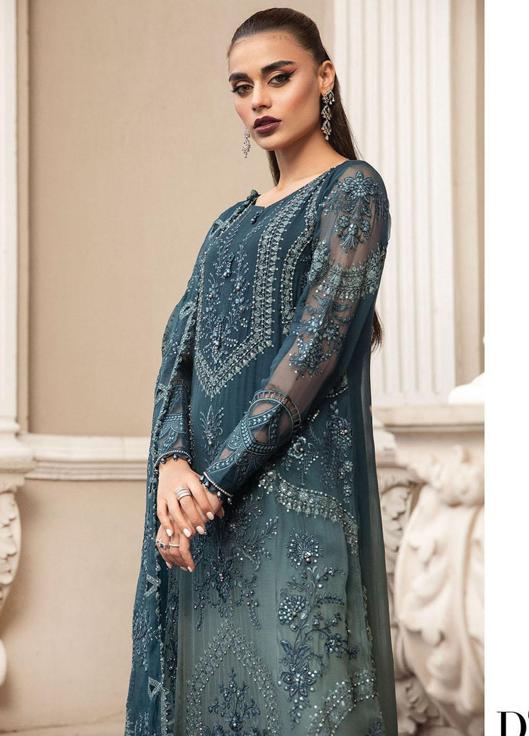 Maria B Embroidered Chiffon Suits Unstitched 4 Piece MB23SC D2 - Luxury Collection