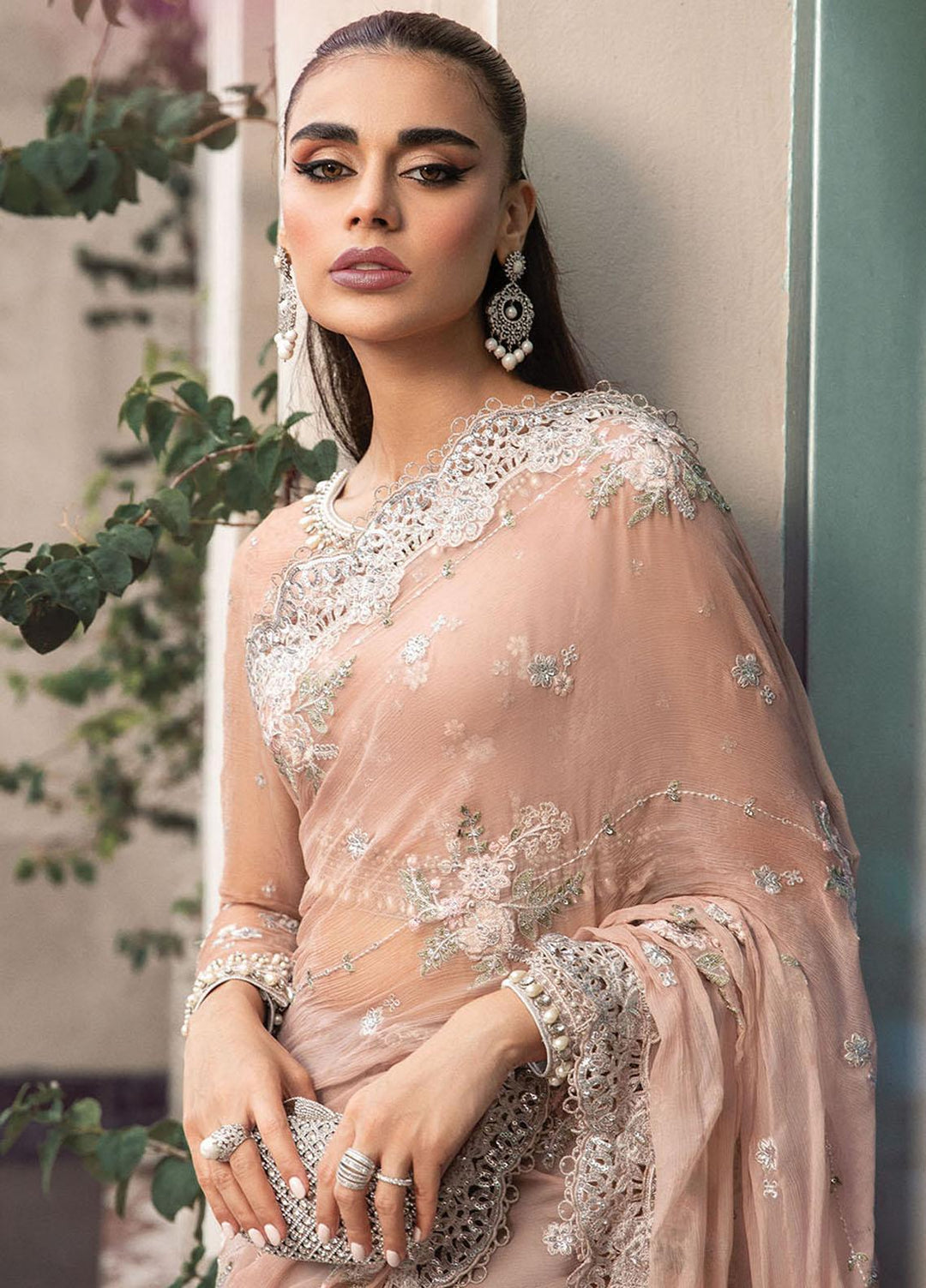 Maria B Embroidered Chiffon  Unstitched Saree MB23SC D5 - Luxury Collection