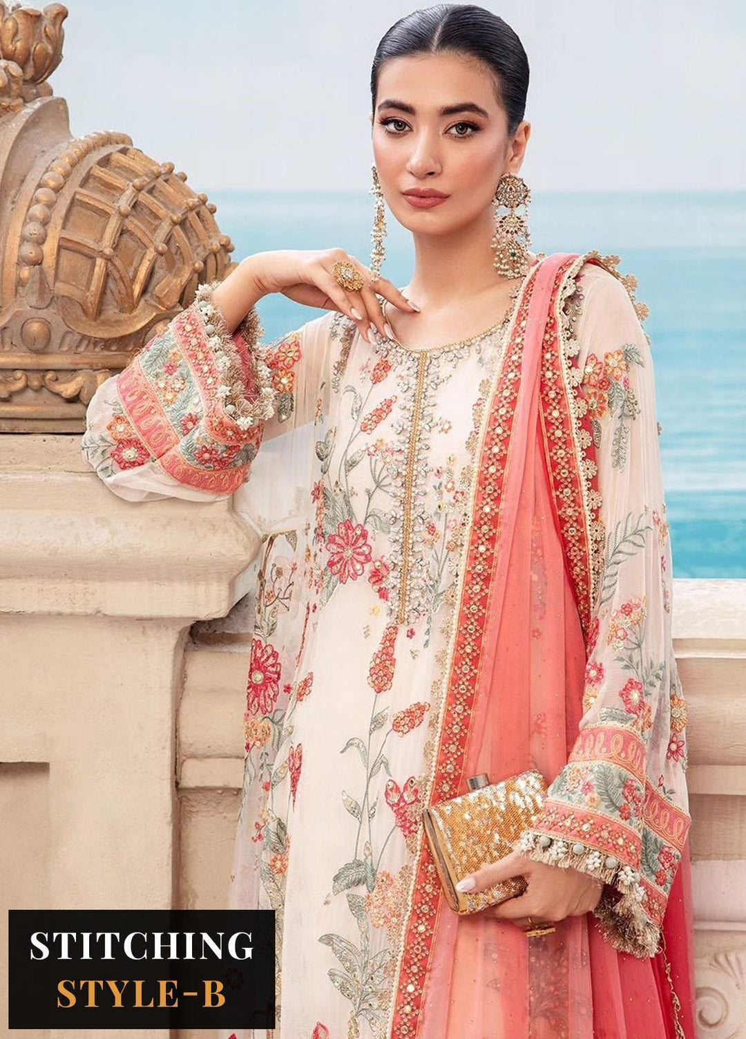Maria B Embroidered Chiffon Suits Unstitched 4 Piece MB23SC D6 - Luxury Collection
