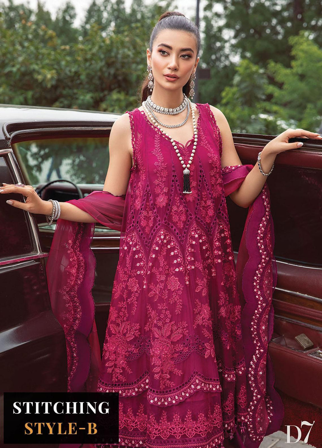 Maria B Embroidered Chiffon Suits Unstitched 4 Piece MB23SC D7 - Luxury Collection