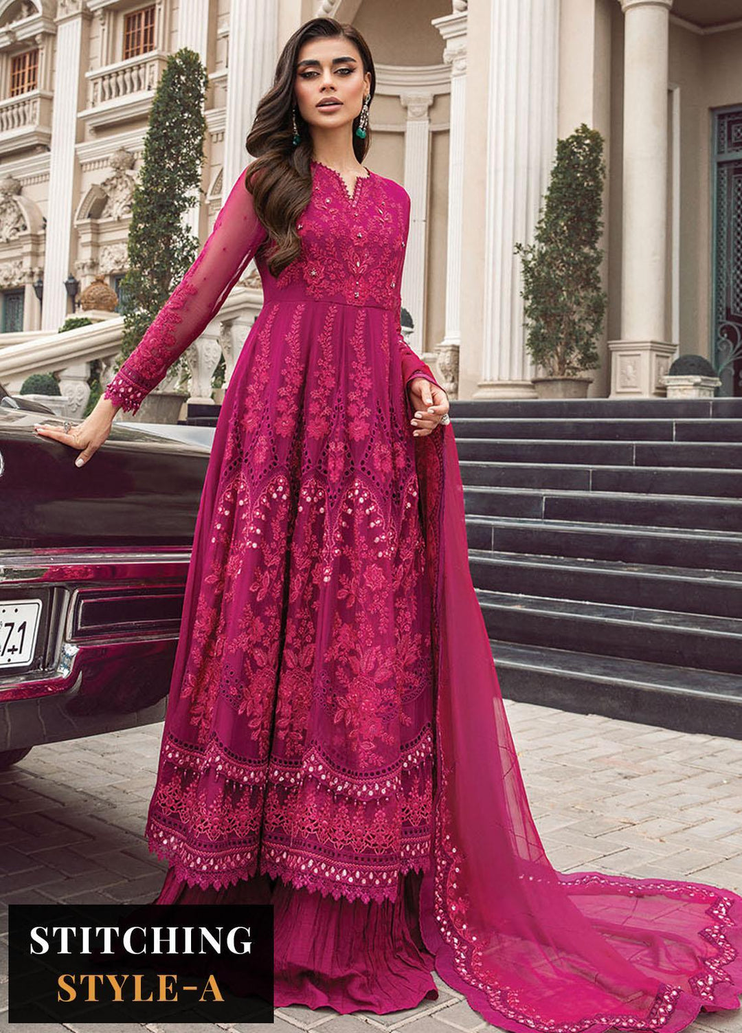 Maria B Embroidered Chiffon Suits Unstitched 4 Piece MB23SC D7 - Luxury Collection