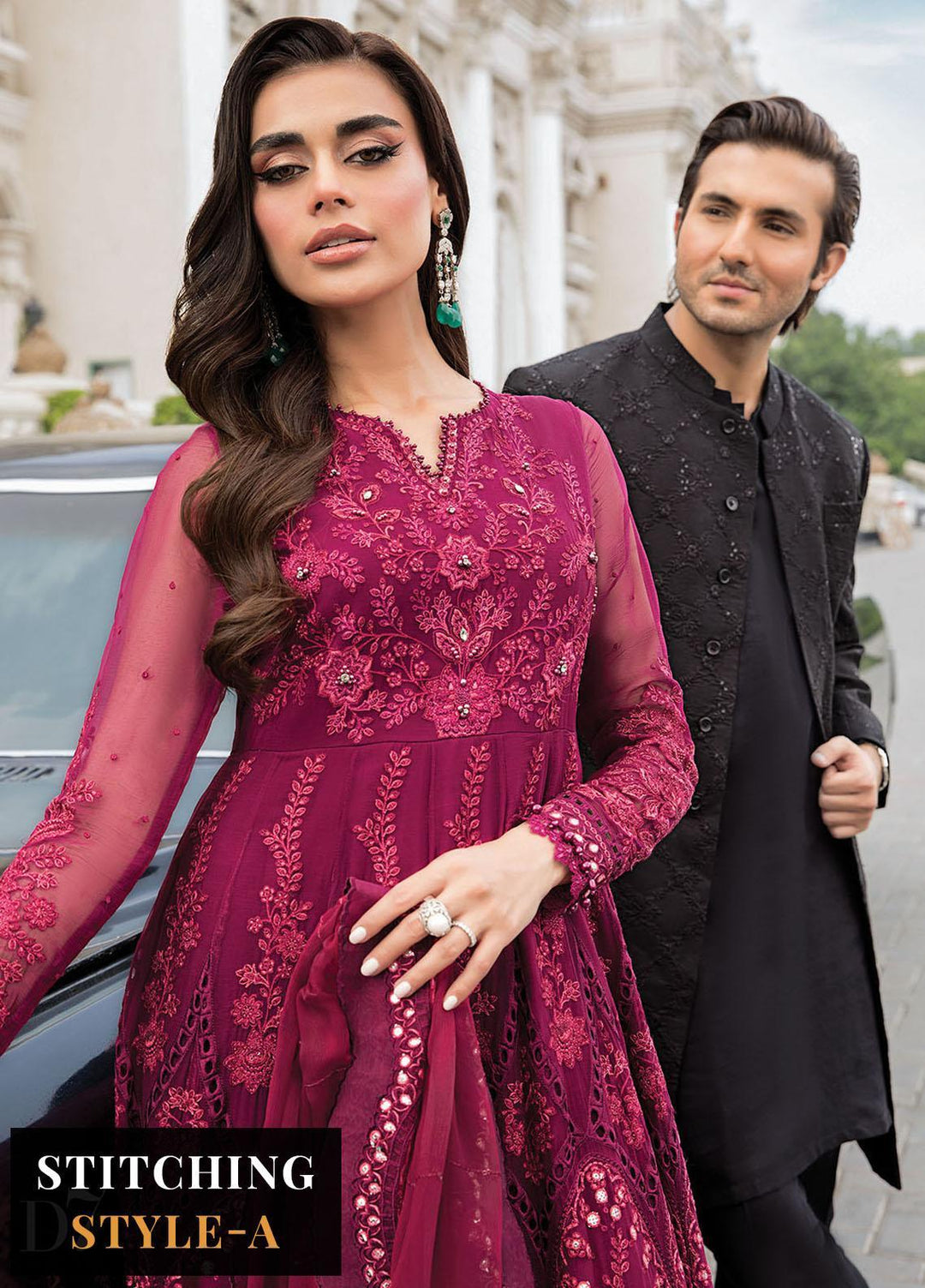 Maria B Embroidered Chiffon Suits Unstitched 4 Piece MB23SC D7 - Luxury Collection