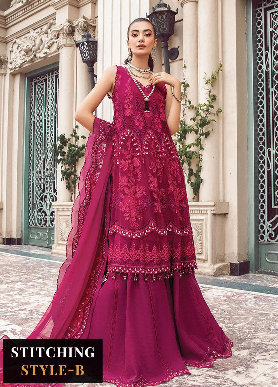 Maria B Embroidered Chiffon Suits Unstitched 4 Piece MB23SC D7 - Luxury Collection