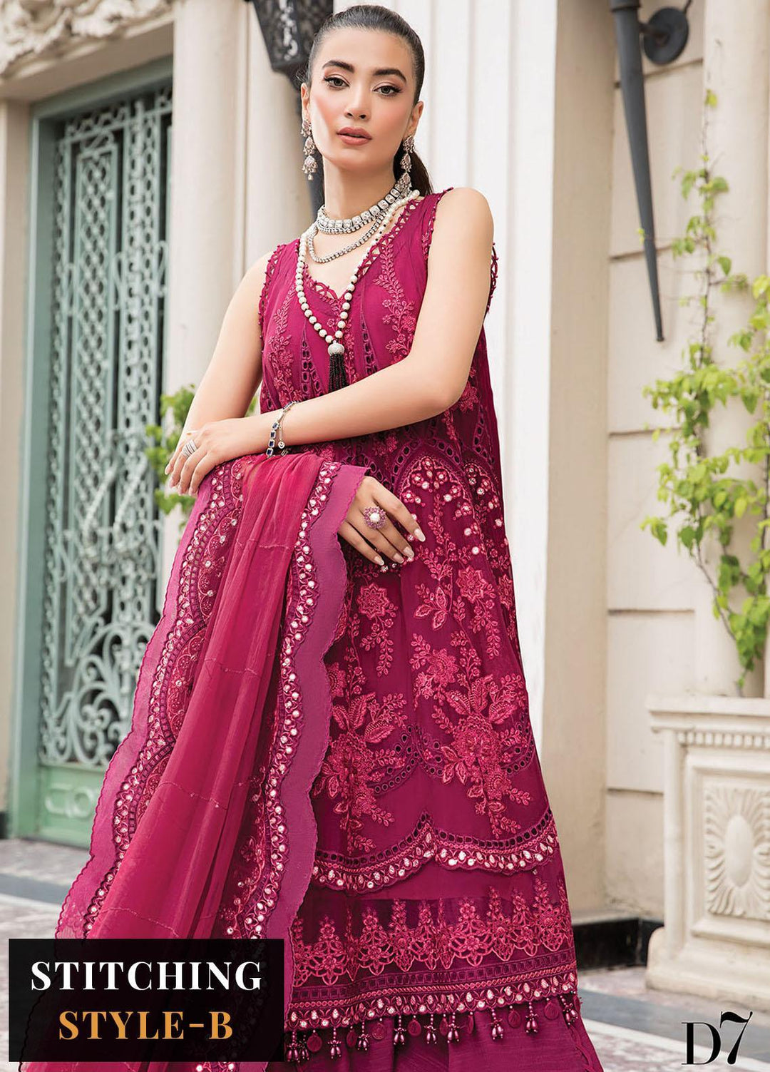 Maria B Embroidered Chiffon Suits Unstitched 4 Piece MB23SC D7 - Luxury Collection