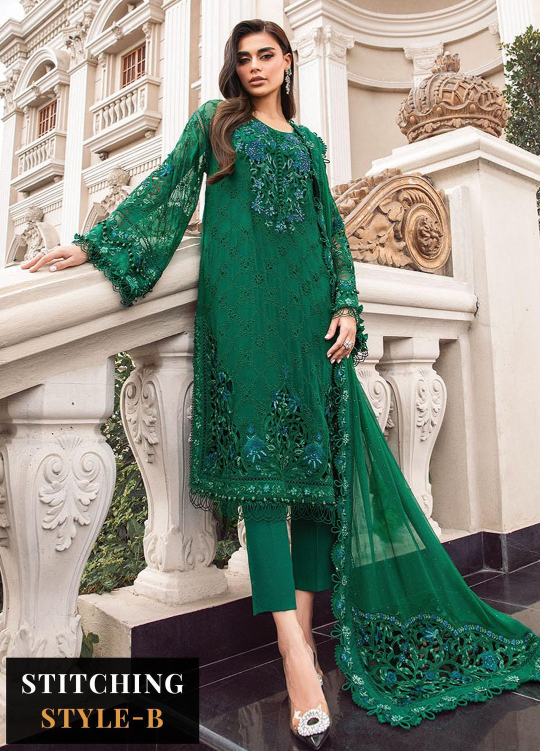 Maria B Embroidered Chiffon Suits Unstitched 4 Piece MB23SC D8 - Luxury Collection