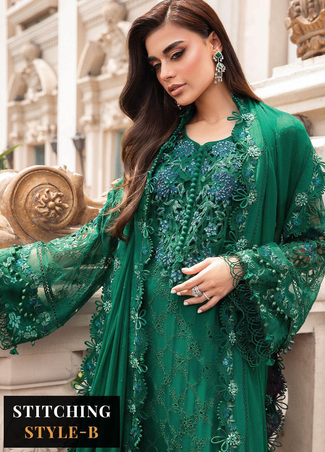 Maria B Embroidered Chiffon Suits Unstitched 4 Piece MB23SC D8 - Luxury Collection