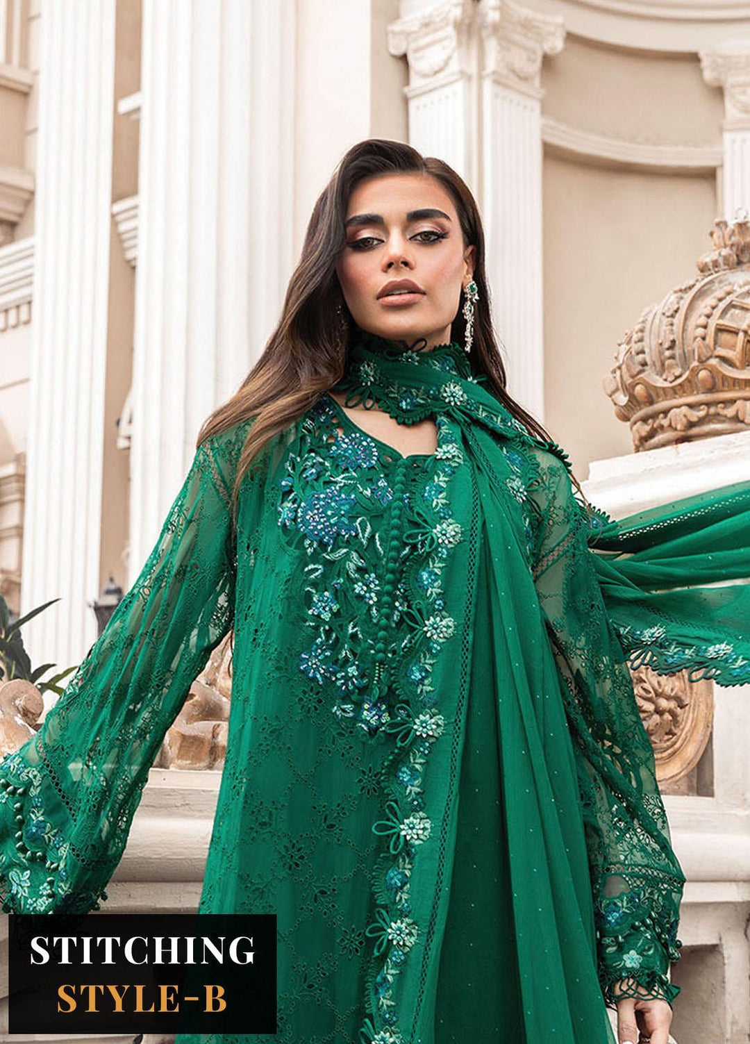 Maria B Embroidered Chiffon Suits Unstitched 4 Piece MB23SC D8 - Luxury Collection
