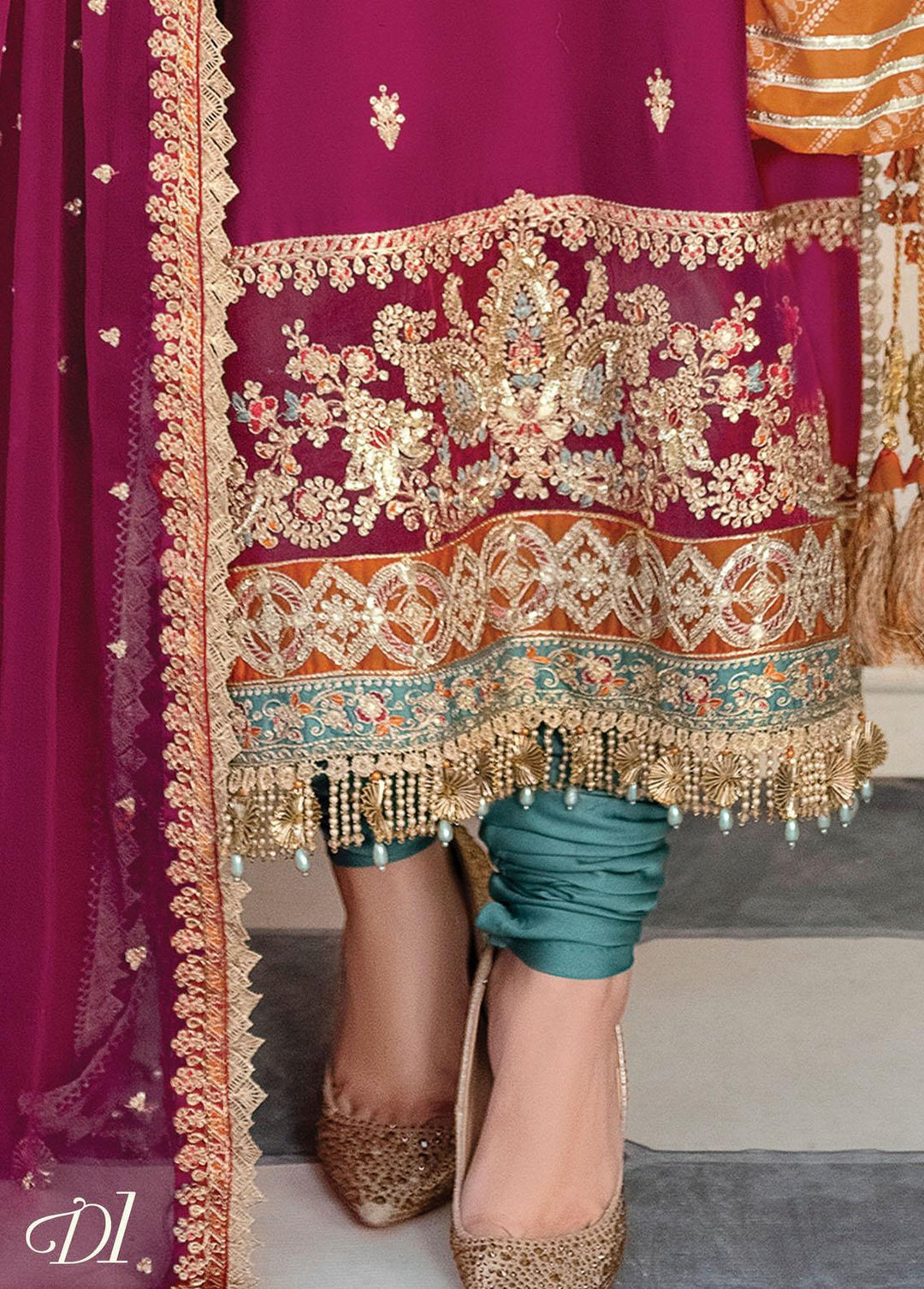 Sateen By Maria B Embroidered Cotton Satin Suits Unstitched 3 Piece MB23S D1 - Luxury Collection