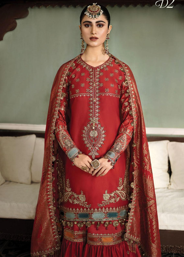 Sateen By Maria B Embroidered Cotton Satin Suits Unstitched 3 Piece MB23S D2 - Luxury Collection