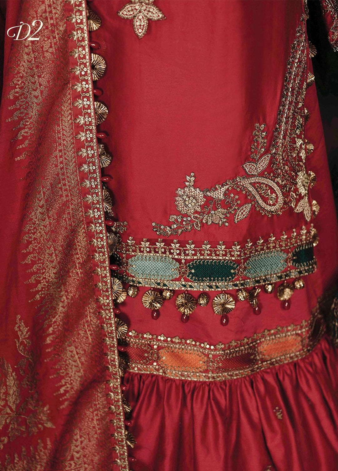 Sateen By Maria B Embroidered Cotton Satin Suits Unstitched 3 Piece MB23S D2 - Luxury Collection