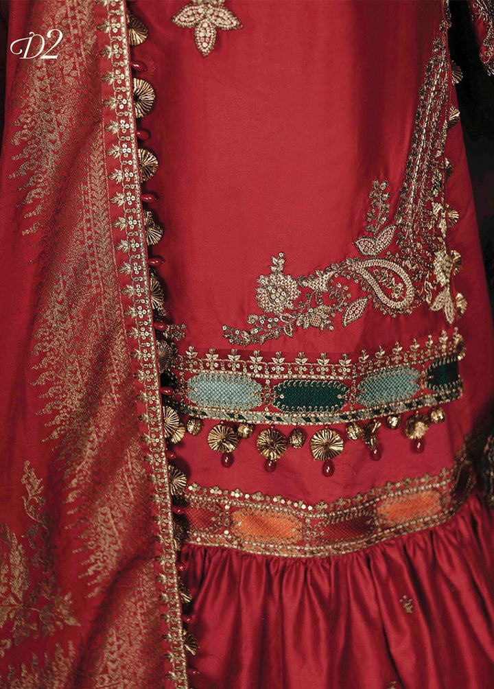 Sateen By Maria B Embroidered Cotton Satin Suits Unstitched 3 Piece MB23S D2 - Luxury Collection