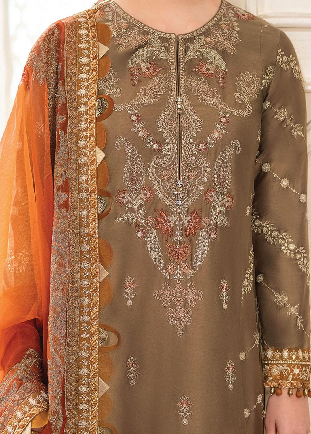 Sateen By Maria B Embroidered Cotton Satin Suits Unstitched 3 Piece MB23S D3 - Luxury Collection
