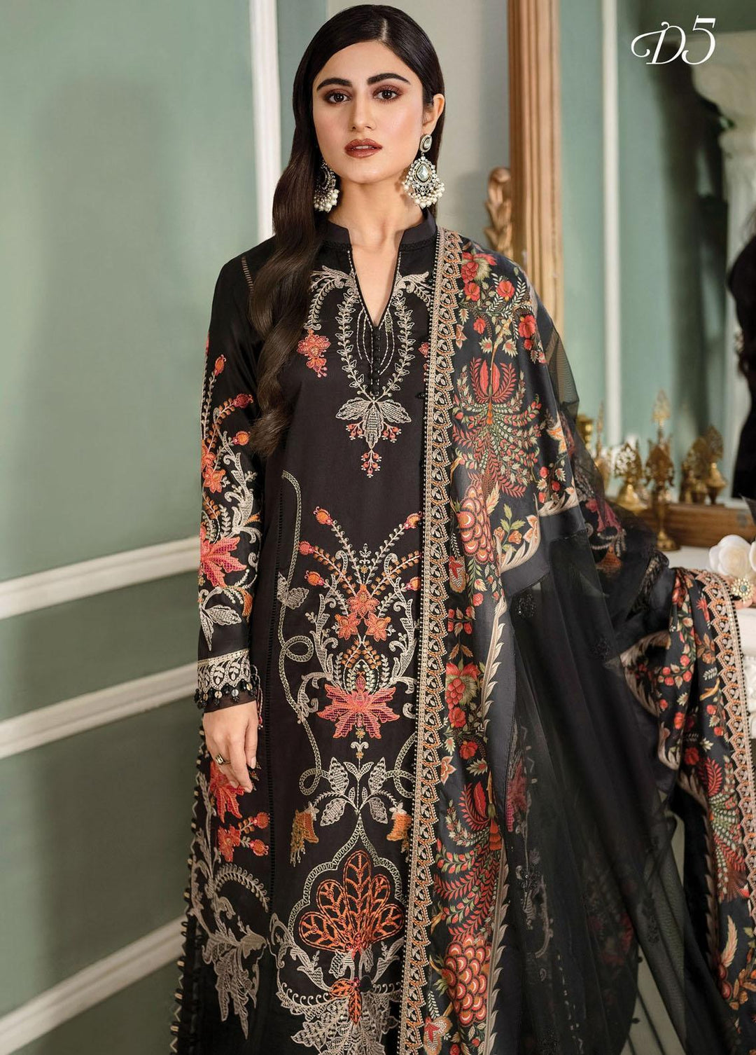 Sateen By Maria B Embroidered Cotton Satin Suits Unstitched 3 Piece MB23S D5 - Luxury Collection