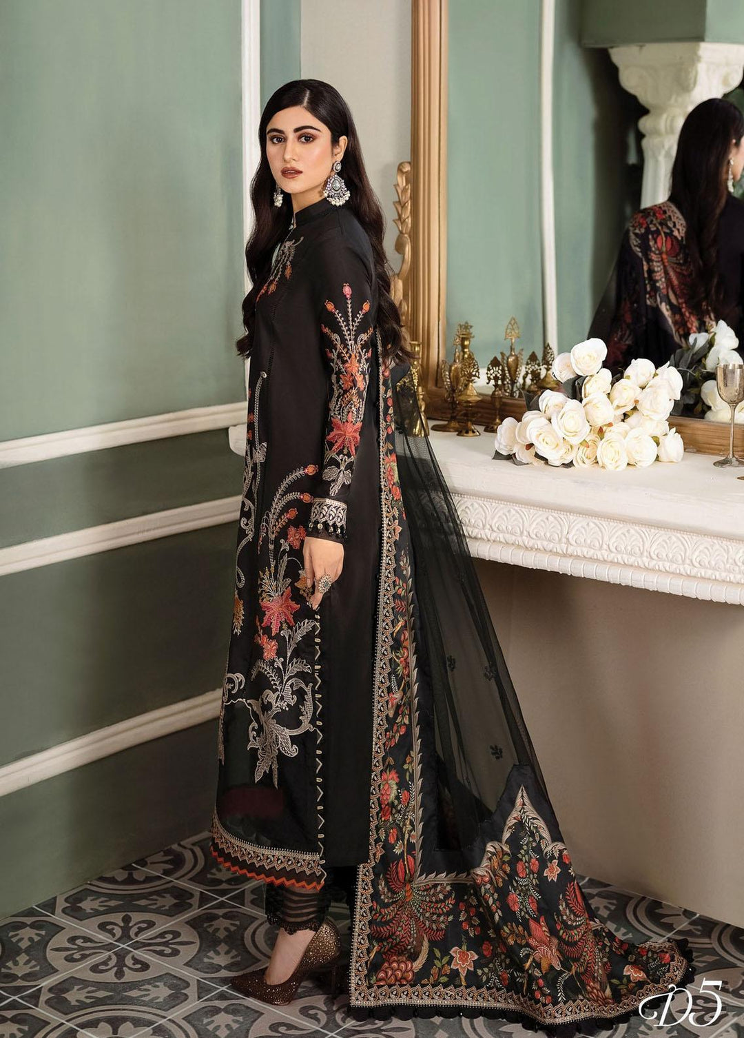 Sateen By Maria B Embroidered Cotton Satin Suits Unstitched 3 Piece MB23S D5 - Luxury Collection