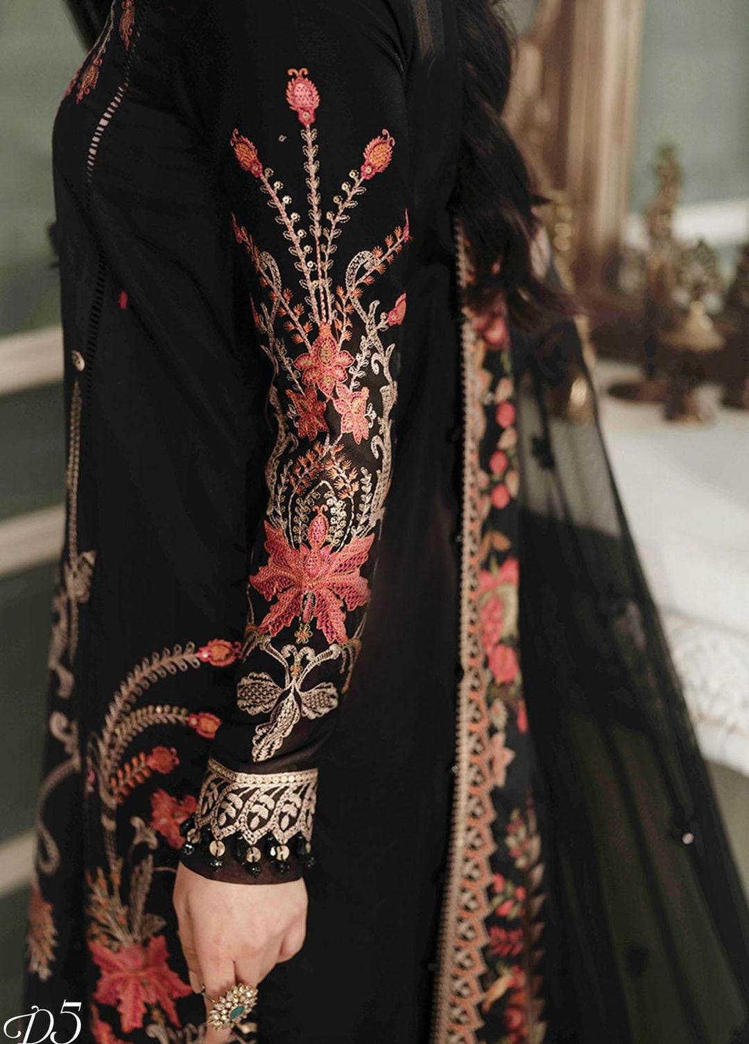 Sateen By Maria B Embroidered Cotton Satin Suits Unstitched 3 Piece MB23S D5 - Luxury Collection