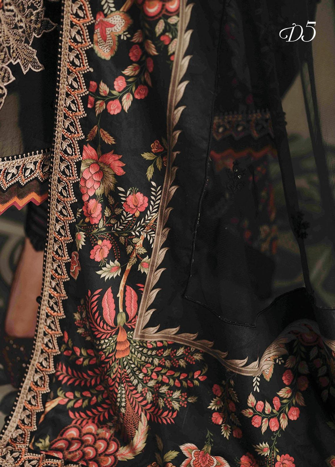 Sateen By Maria B Embroidered Cotton Satin Suits Unstitched 3 Piece MB23S D5 - Luxury Collection