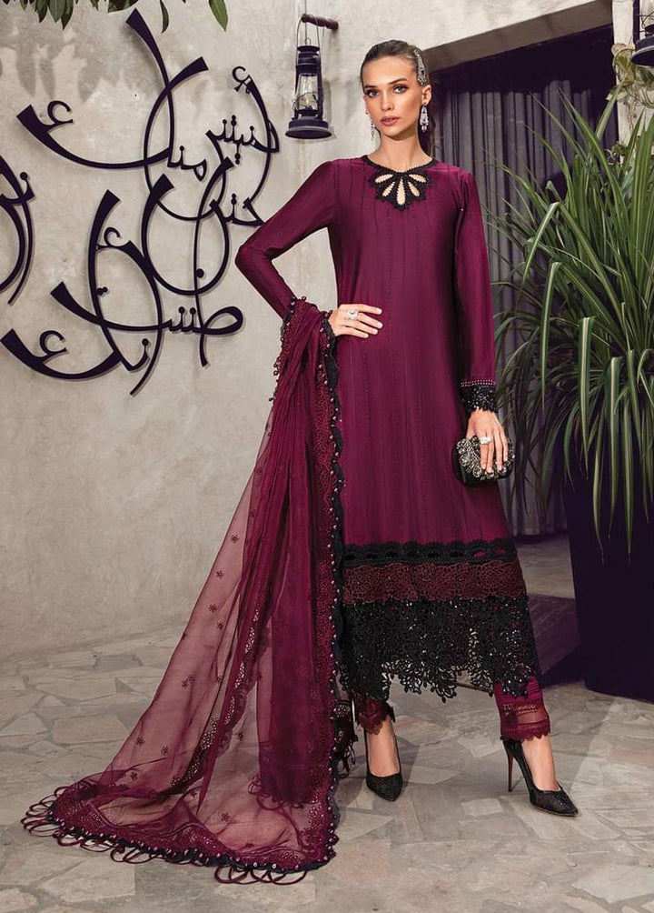 Sateen By Maria B Embroidered Cotton Satin Suits Unstitched 3 Piece MB22S D1 - Luxury Collection