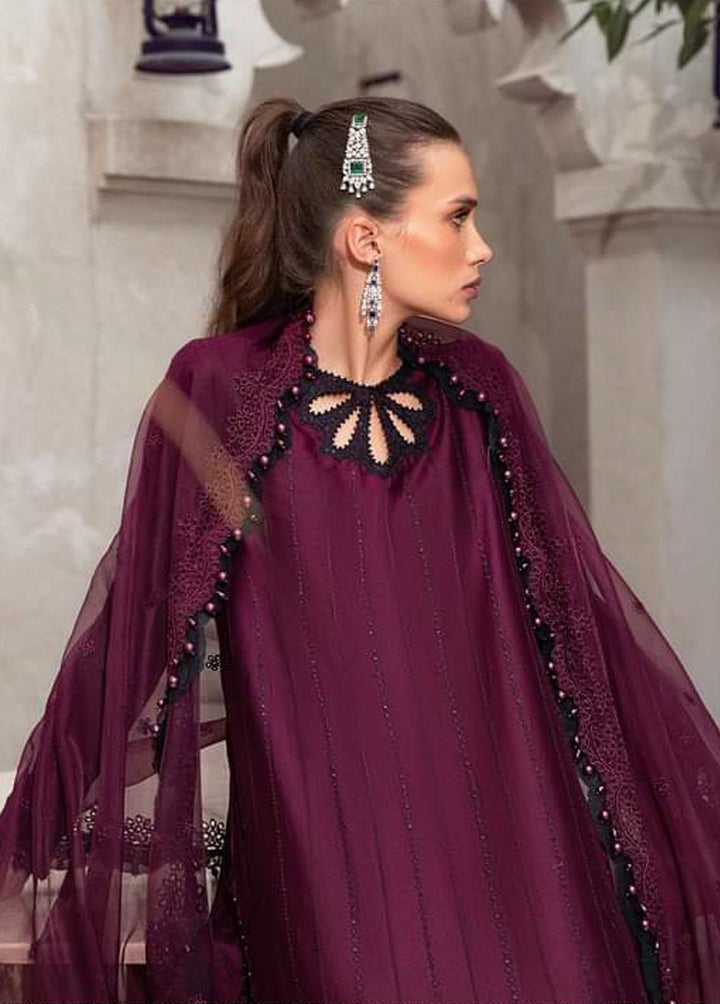 Sateen By Maria B Embroidered Cotton Satin Suits Unstitched 3 Piece MB22S D1 - Luxury Collection