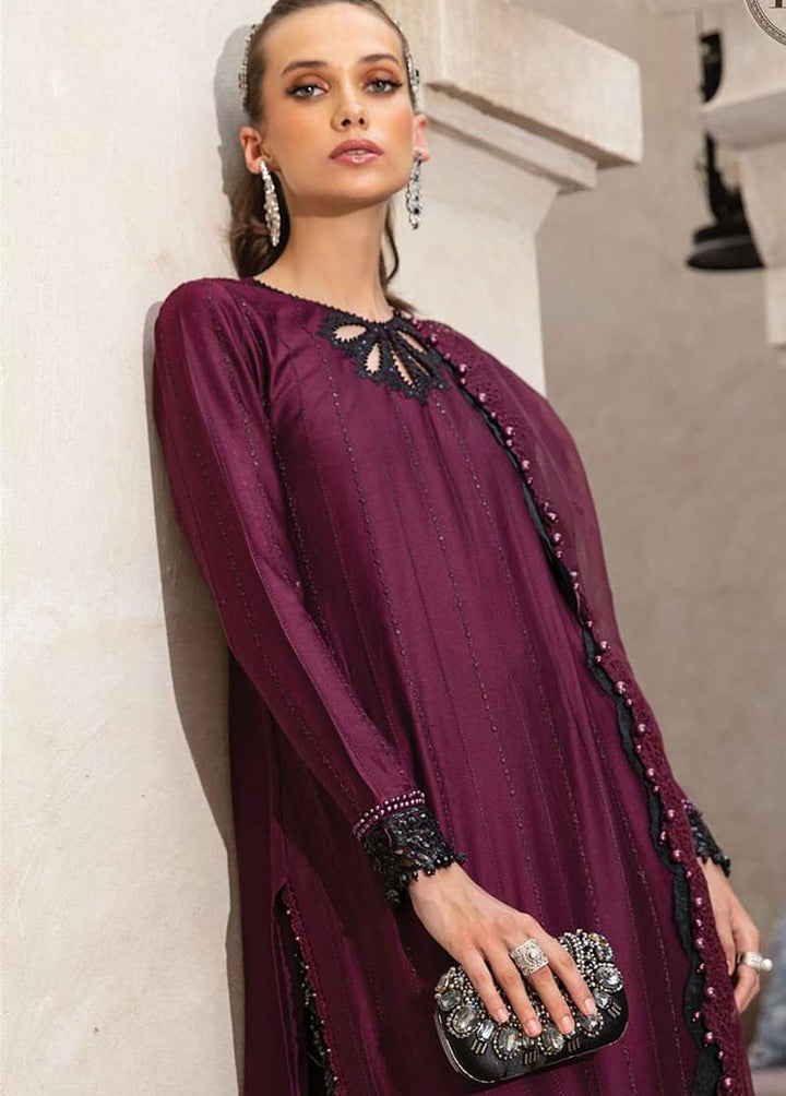 Sateen By Maria B Embroidered Cotton Satin Suits Unstitched 3 Piece MB22S D1 - Luxury Collection