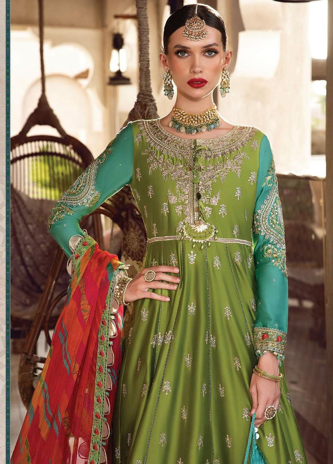 Sateen By Maria B Embroidered Cotton Satin Suits Unstitched 3 Piece MB22S D2 - Luxury Collection