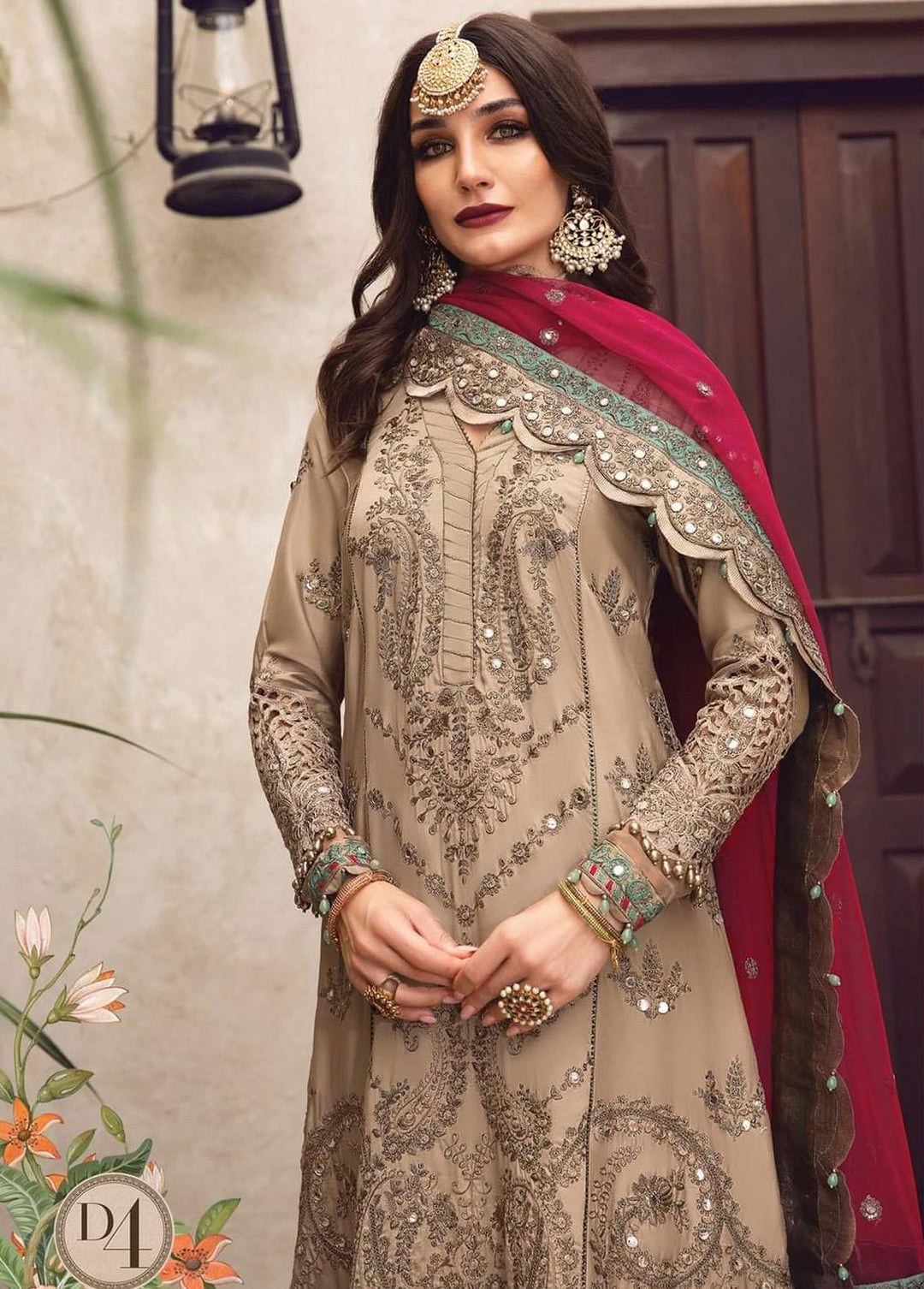 Sateen By Maria B Embroidered Cotton Satin Suits Unstitched 3 Piece MB22S D4 - Luxury Collection