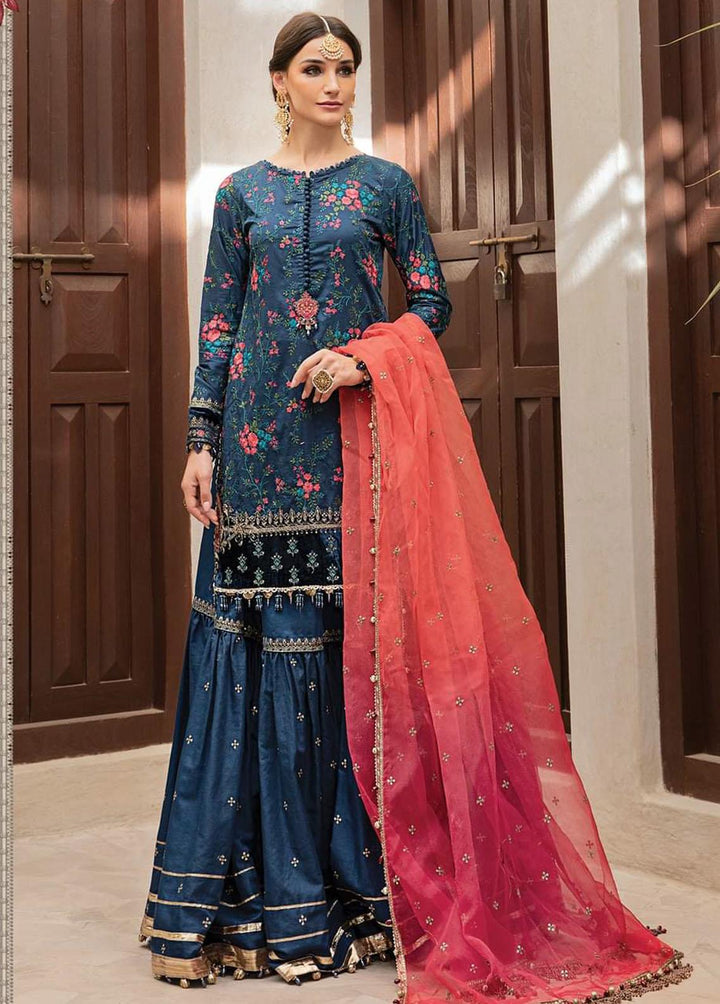 Sateen By Maria B Embroidered Cotton Satin Suits Unstitched 3 Piece MB22S D5 - Luxury Collection