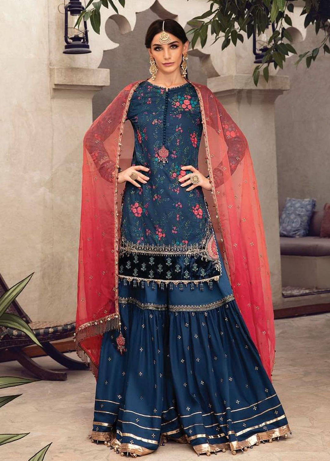 Sateen By Maria B Embroidered Cotton Satin Suits Unstitched 3 Piece MB22S D5 - Luxury Collection