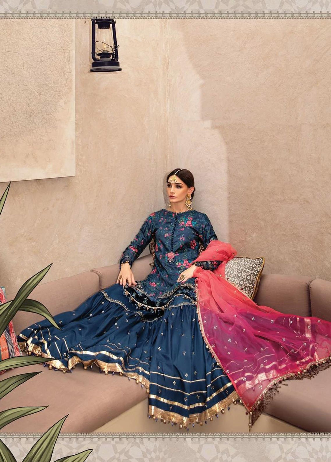 Sateen By Maria B Embroidered Cotton Satin Suits Unstitched 3 Piece MB22S D5 - Luxury Collection