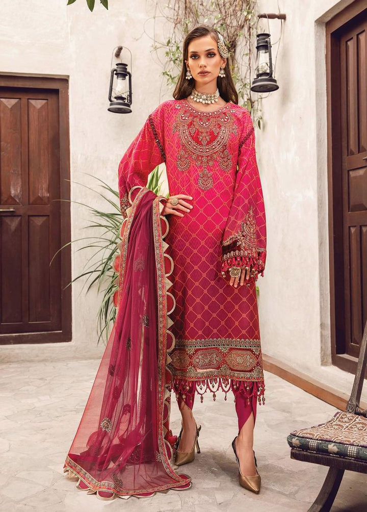 Sateen By Maria B Embroidered Cotton Satin Suits Unstitched 3 Piece MB22S D7 - Luxury Collection