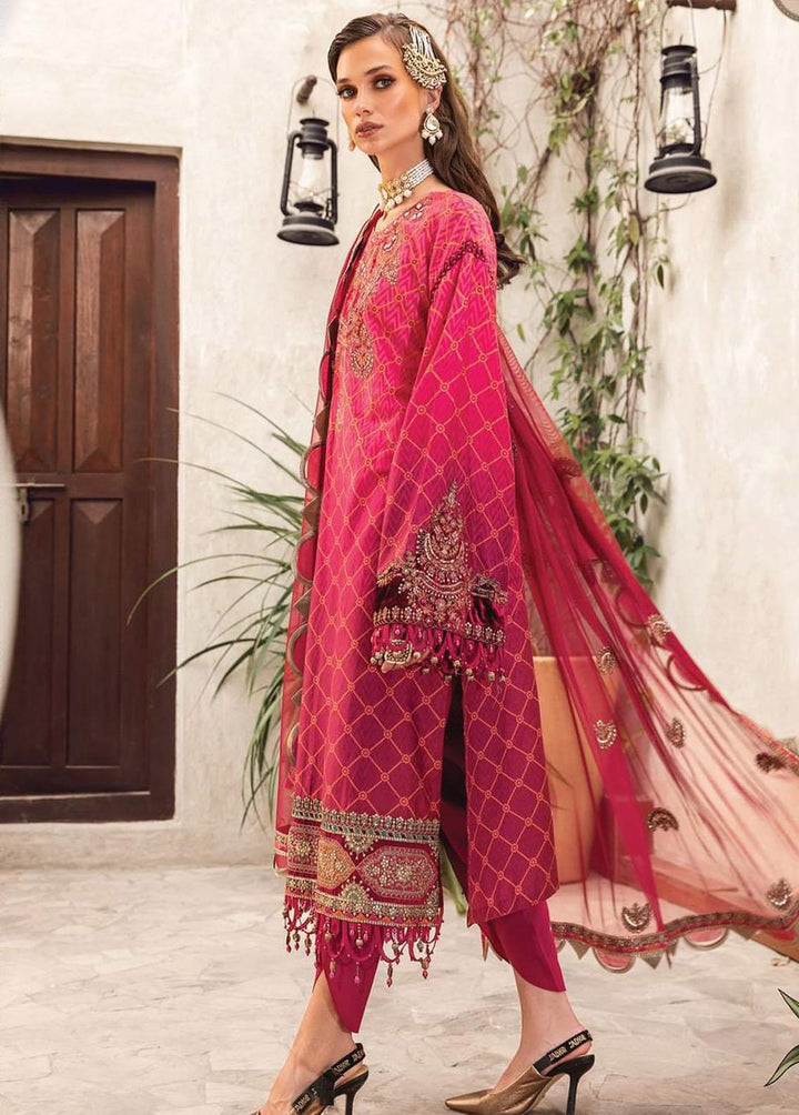 Sateen By Maria B Embroidered Cotton Satin Suits Unstitched 3 Piece MB22S D7 - Luxury Collection