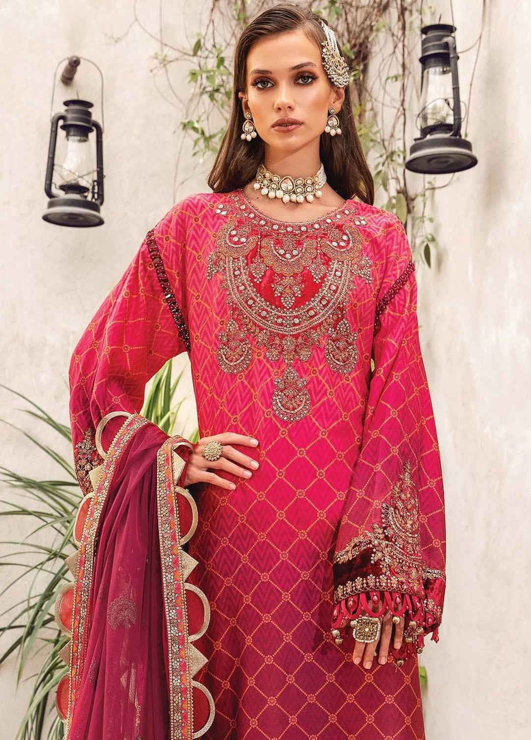 Sateen By Maria B Embroidered Cotton Satin Suits Unstitched 3 Piece MB22S D7 - Luxury Collection