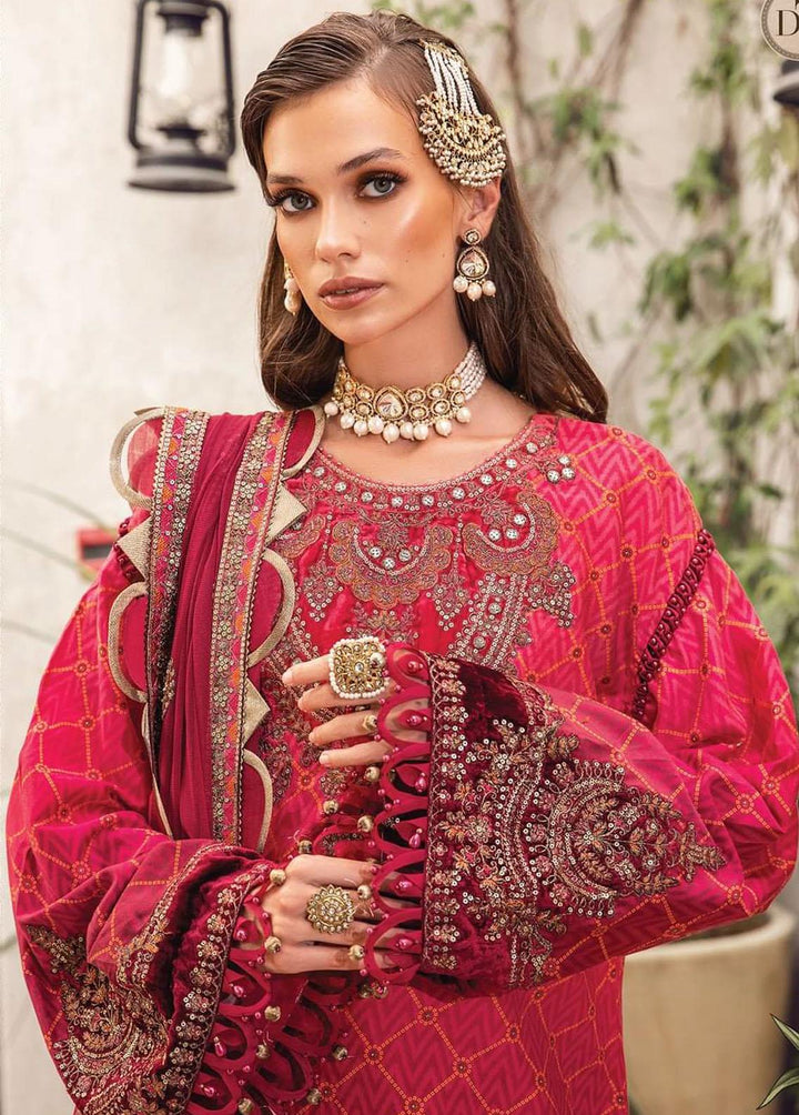 Sateen By Maria B Embroidered Cotton Satin Suits Unstitched 3 Piece MB22S D7 - Luxury Collection