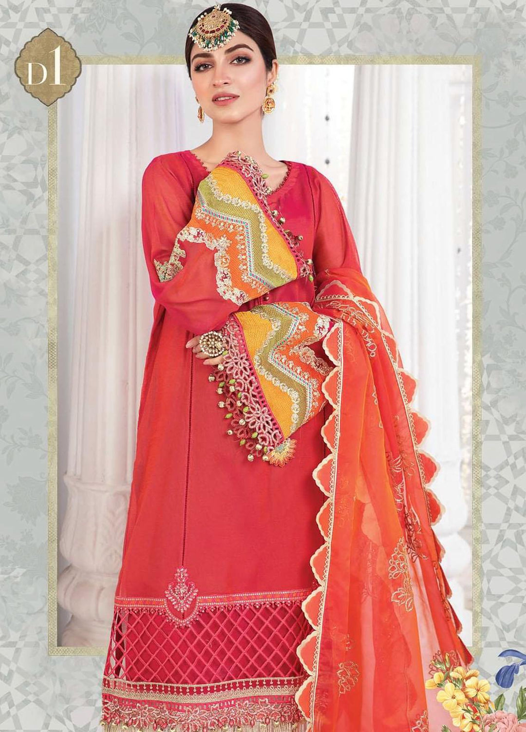 Maria B Embroidered Lawn Suits Unstitched 3 Piece MB22E D1 - Eid Collection