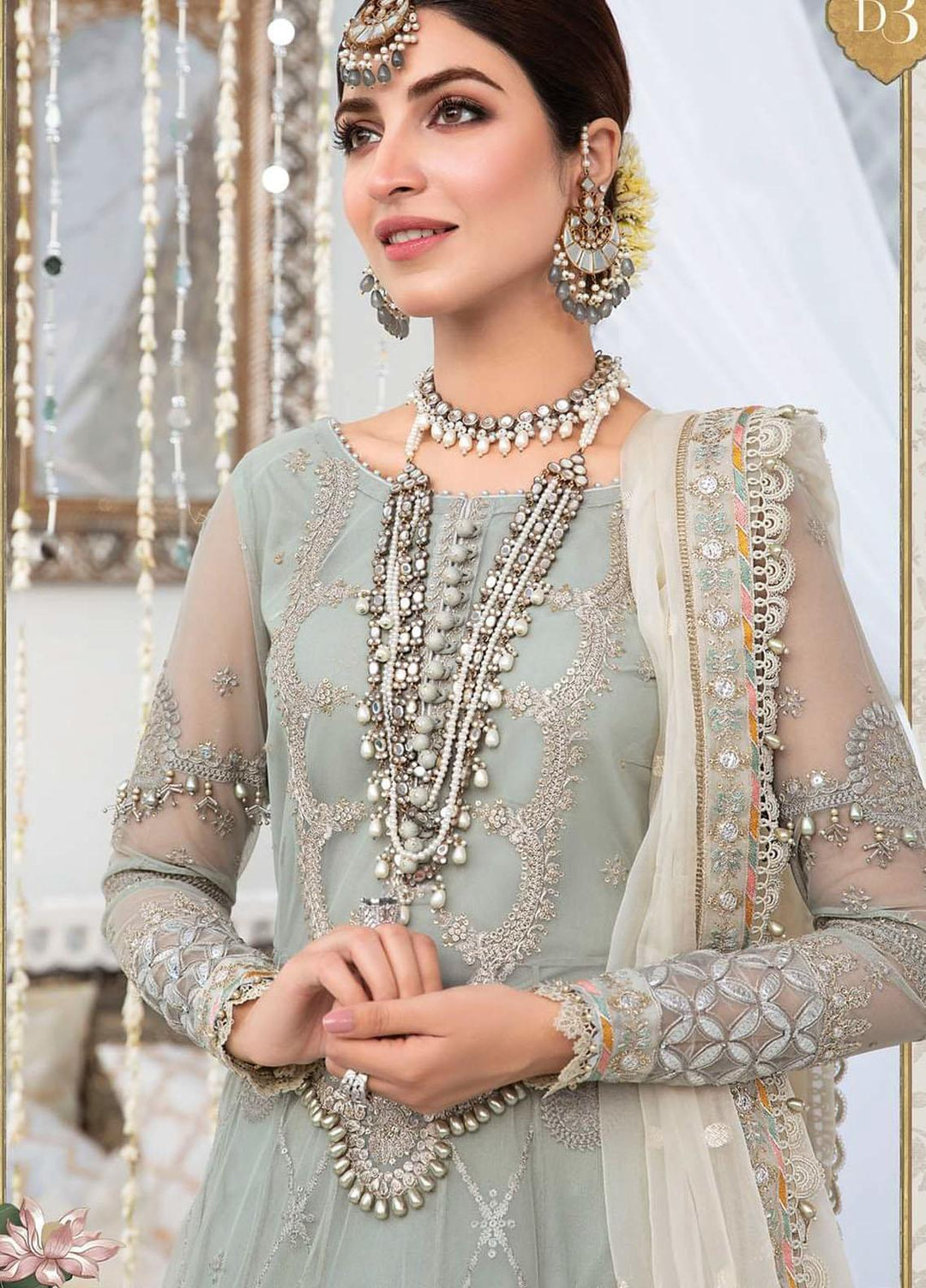 Maria B Embroidered Net Suits Unstitched 3 Piece MB22E D3 - Eid Collection