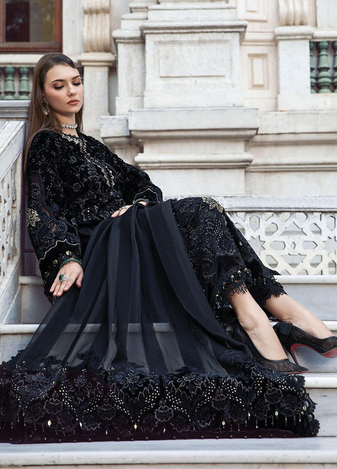 Maria B Embroidered Velvet Suits Unstitched 3 Piece MB23LN D11 - Luxury Winter Collection