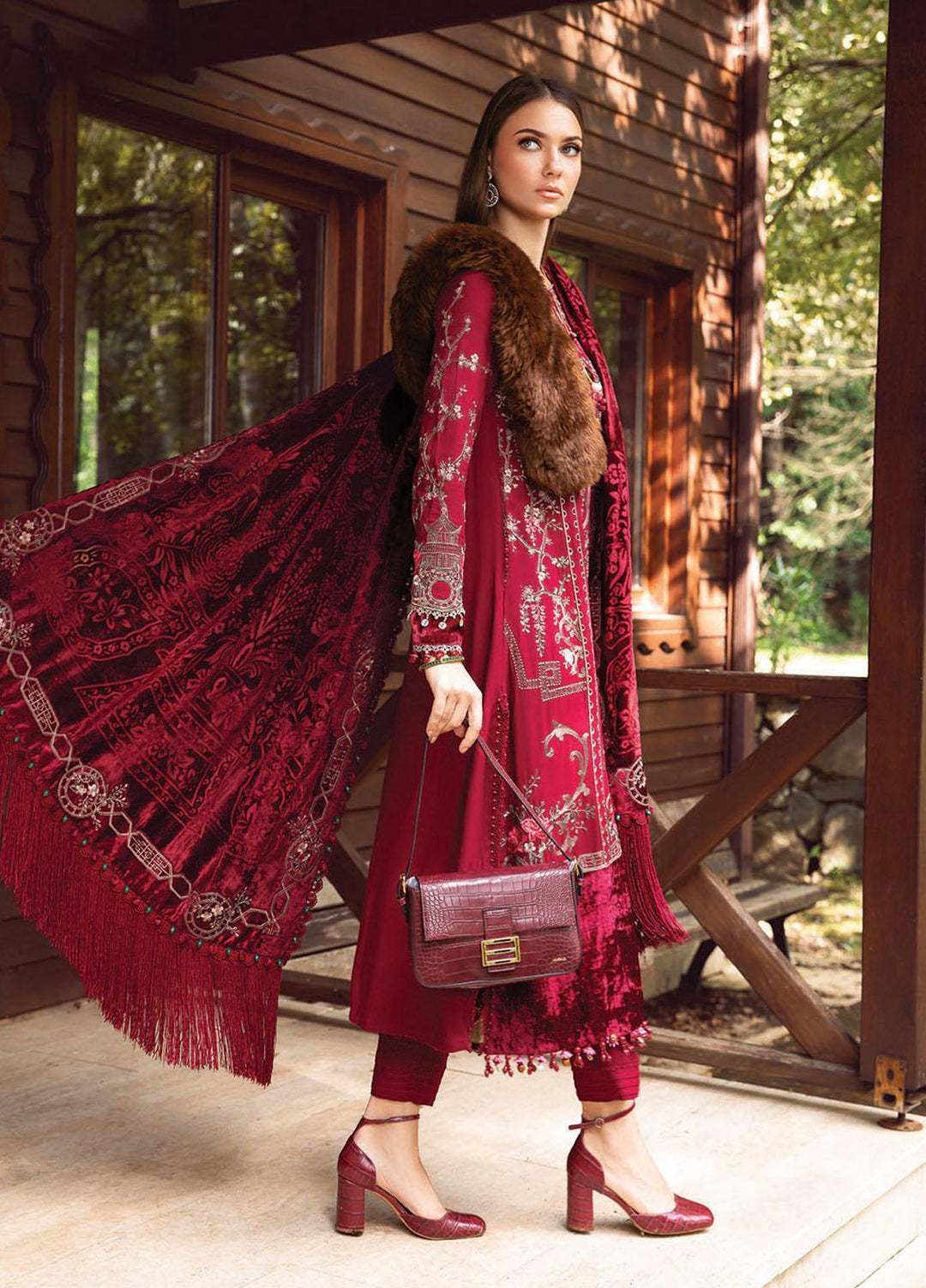 Maria B Embroidered Linen Suits Unstitched 3 Piece MB23LN D12 - Luxury Winter Collection